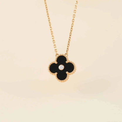 [⭐Clover Jewelry]CLOVER 15MM DIAMOND ONYX NECKLACE