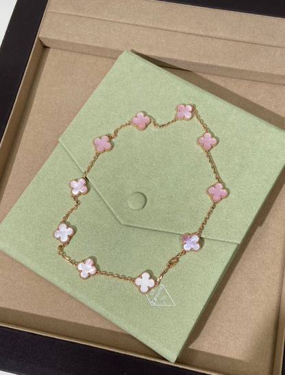 [⭐Clover Jewelry Jewellery] Pink Necklace with Ten Clover Designs