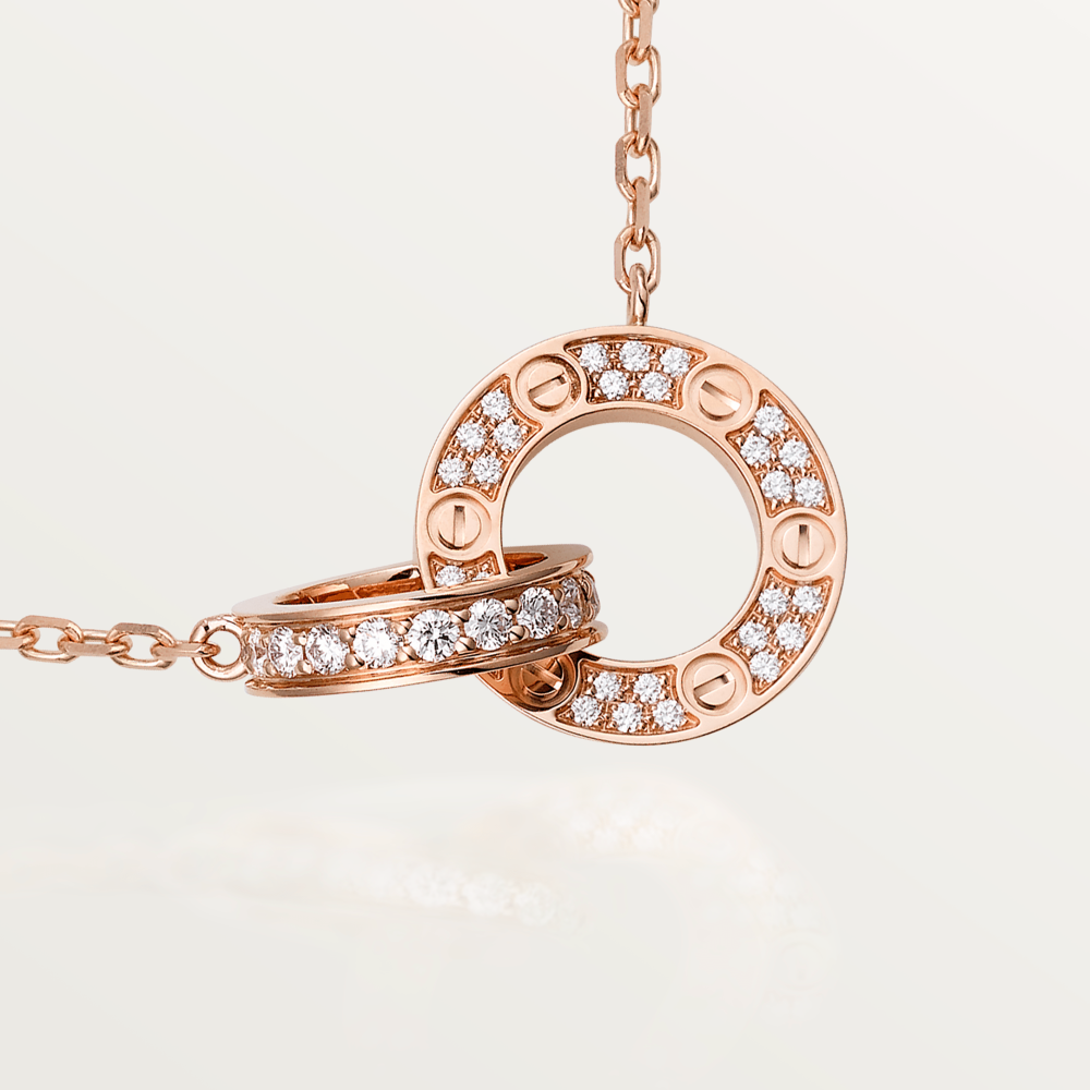 [⭐Clover Jewelry]LOVE 7.6MM NECKLACE ROSE GOLD AND SILVER  FULL DIAMOND