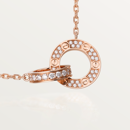 [⭐Clover Jewelry]LOVE 7.6MM NECKLACE ROSE GOLD AND SILVER  FULL DIAMOND