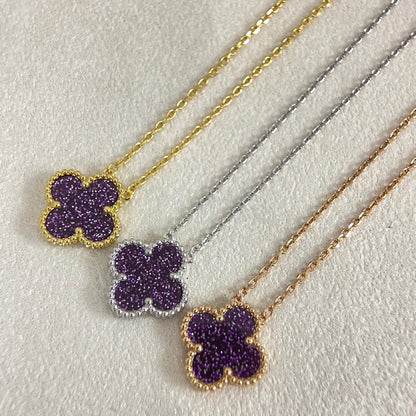 [⭐Clover Jewelry]NEW 15MM PURPLE SAND-GOLD FOUR-LEAF CLOVER NECKLACE