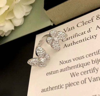 [⭐Clover Jewelry]TWIN SILVER BUTTERFLY DIAMOND RING