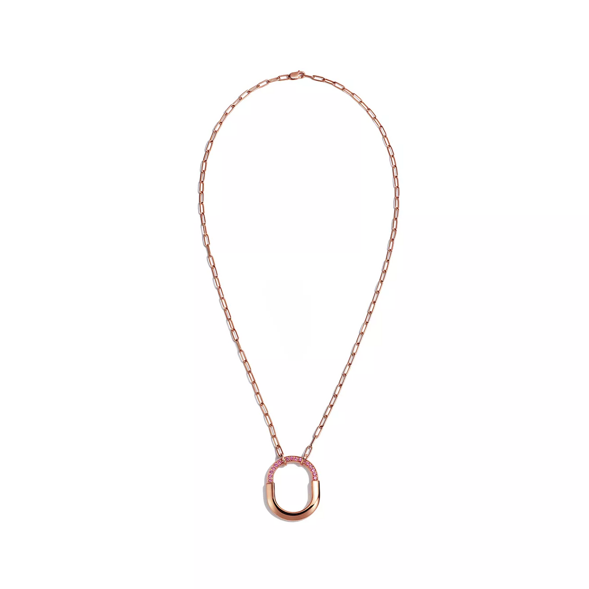 [Clover Jewelry]LOCK MEDIUM PENDANT PINK DIAMOND PINK GOLD NECKLACE