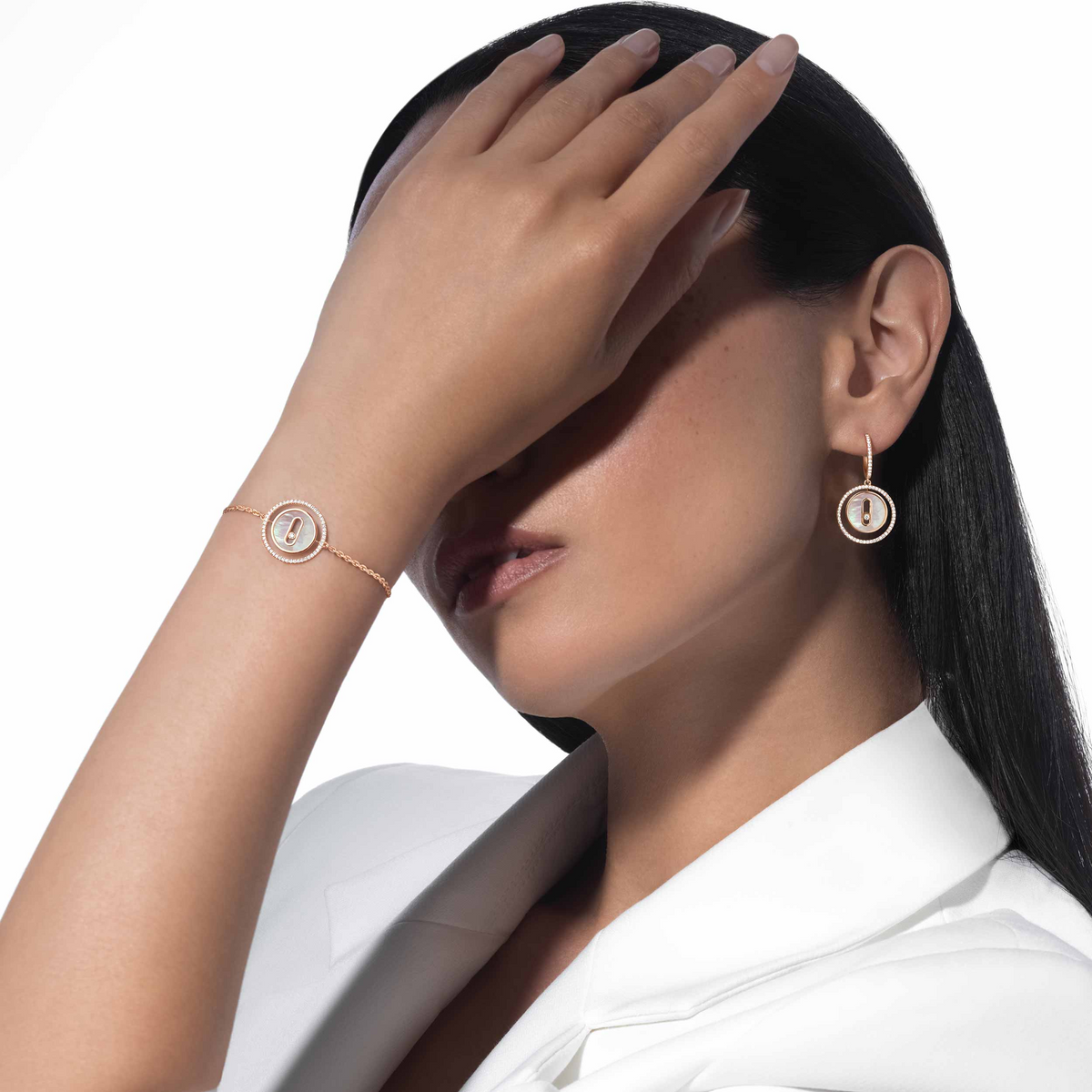 [⭐Clover Jewelry]Demo MOVE WHITE MOTHER OF PEARL PINK GOLD DIAMOND BRACELET