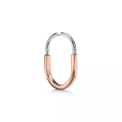 [Clover Jewelry]LOCK EARRINGS ROSE AND WHITE GOLD DIAMONDS EXTRA LARGE