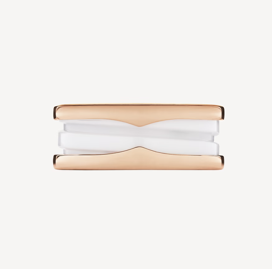 [⭐Clover Jewelry]ZERO 1 TWO-BAND LOOPS AND WHITE CERAMIC SPIRAL PINK GOLD RING