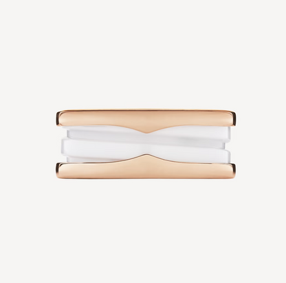[⭐Clover Jewelry]ZERO 1 TWO-BAND LOOPS AND WHITE CERAMIC SPIRAL PINK GOLD RING