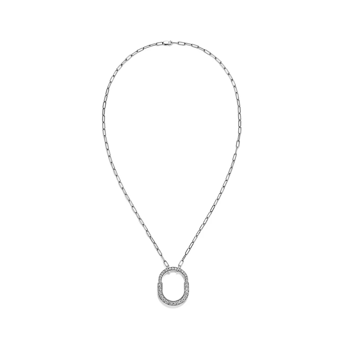 [Clover Jewelry]LOCK NECKLACE MEDIUM PENDANT SILVER PAVED DIAMONDS
