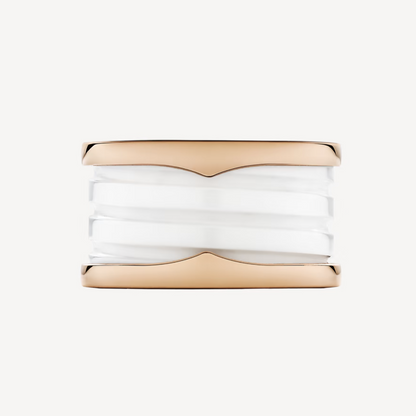 [⭐Clover Jewelry]ZERO 1 FOUR-BAND LOOPS AND WHITE CERAMIC SPIRAL PINK GOLD RING
