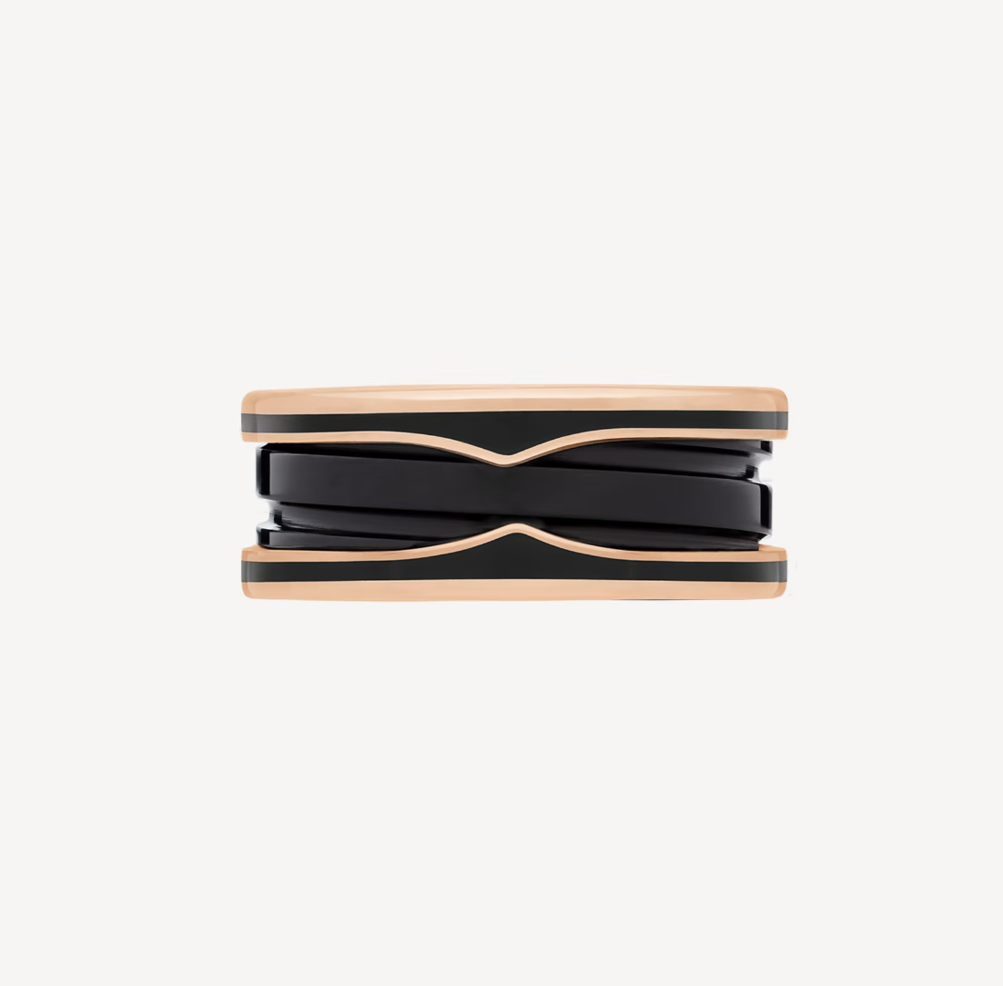 [⭐Clover Jewelry]ZERO 1 TWO-BAND WITH MATTE BLACK CERAMIC PINK GOLD RING