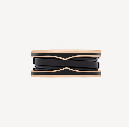 [⭐Clover Jewelry]ZERO 1 TWO-BAND WITH MATTE BLACK CERAMIC PINK GOLD RING