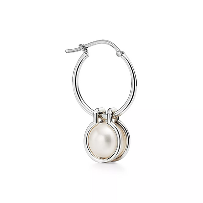 [Clover Jewelry]PEARL HOOP SILVER EARRINGS