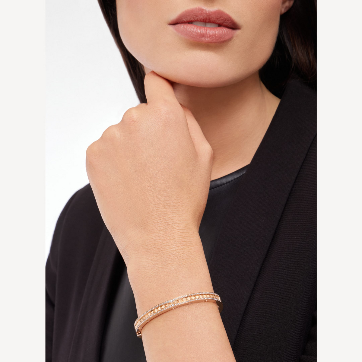 [⭐Clover Jewelry]ZERO 1 SPIRAL AND PAVED DIAMOND PINK GOLD BRACELET
