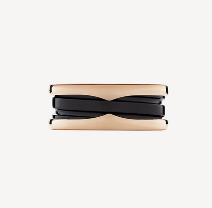[⭐Clover Jewelry]ZERO 1 TWO-BAND LOOPS AND BLACK CERAMIC PINK GOLD RING