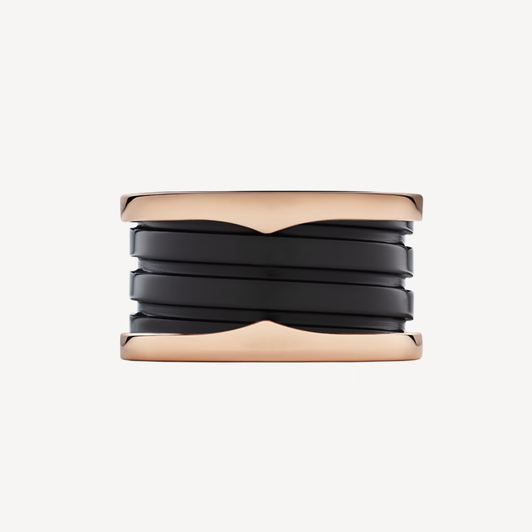 [⭐Clover Jewelry]ZERO 1 FOUR-BAND LOOPS AND BLACK CERAMIC SPIRAL PINK GOLD RING