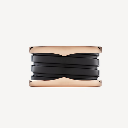 [⭐Clover Jewelry]ZERO 1 FOUR-BAND LOOPS AND BLACK CERAMIC SPIRAL PINK GOLD RING