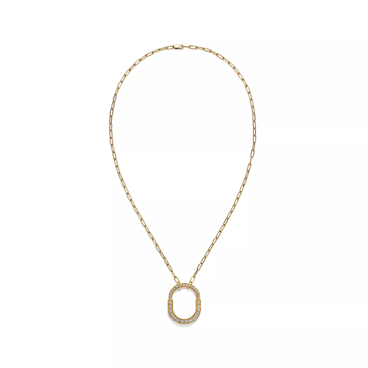[Clover Jewelry]LOCK NECKLACE MEDIUM PENDANT GOLD PAVED DIAMONDS