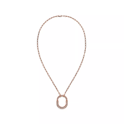 [Clover Jewelry]LOCK NECKLACE MEDIUM PENDANT PINK GOLD PAVED DIAMONDS