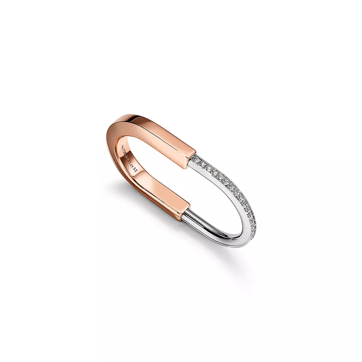 [Clover Jewelry]LOCK RING TOW-FINGER ROSE AND WHITE GOLD DIAMONDS