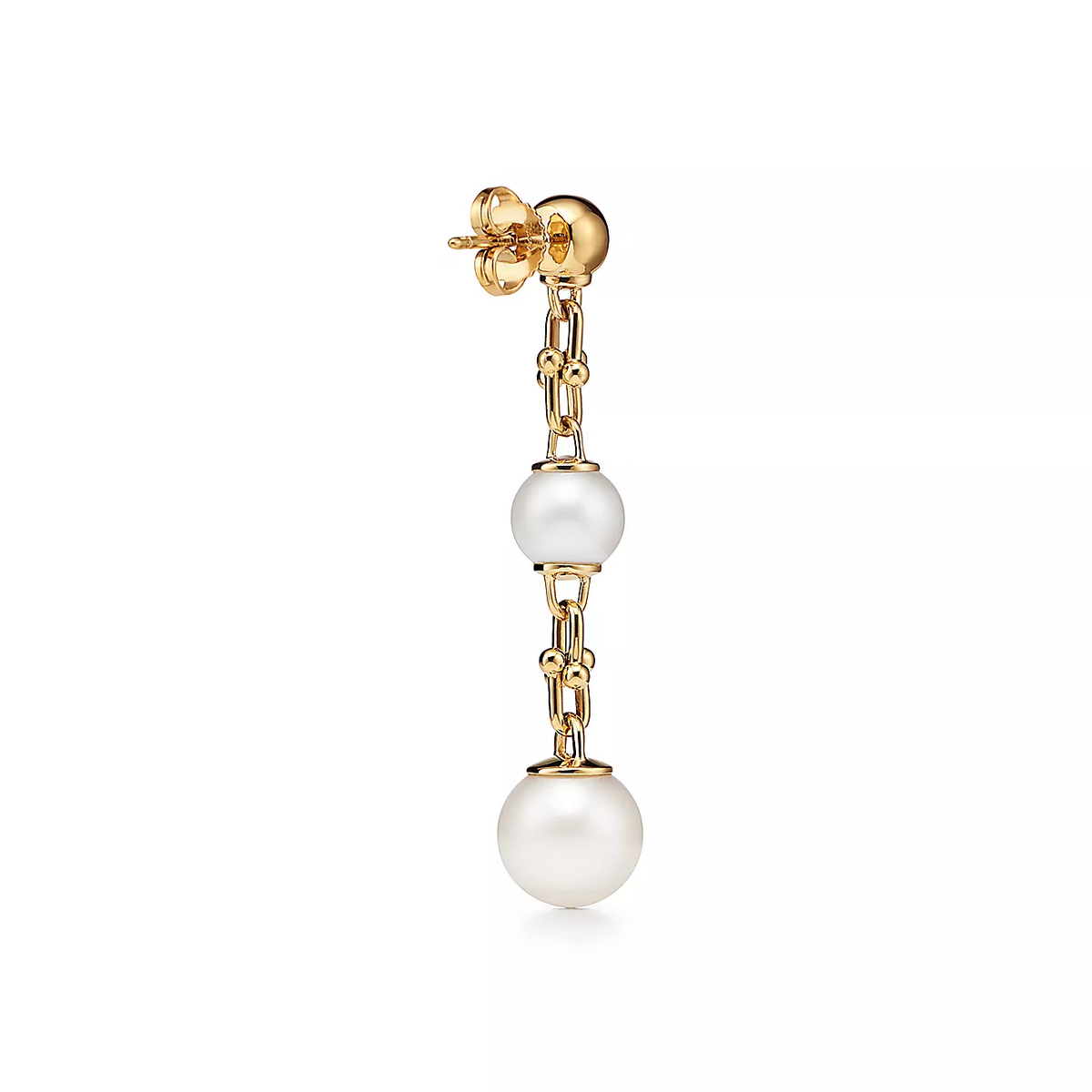 [Clover Jewelry]TRIPLE DROP LINK EARRINGS GOLD WITH FRESHWATER PEARLS
