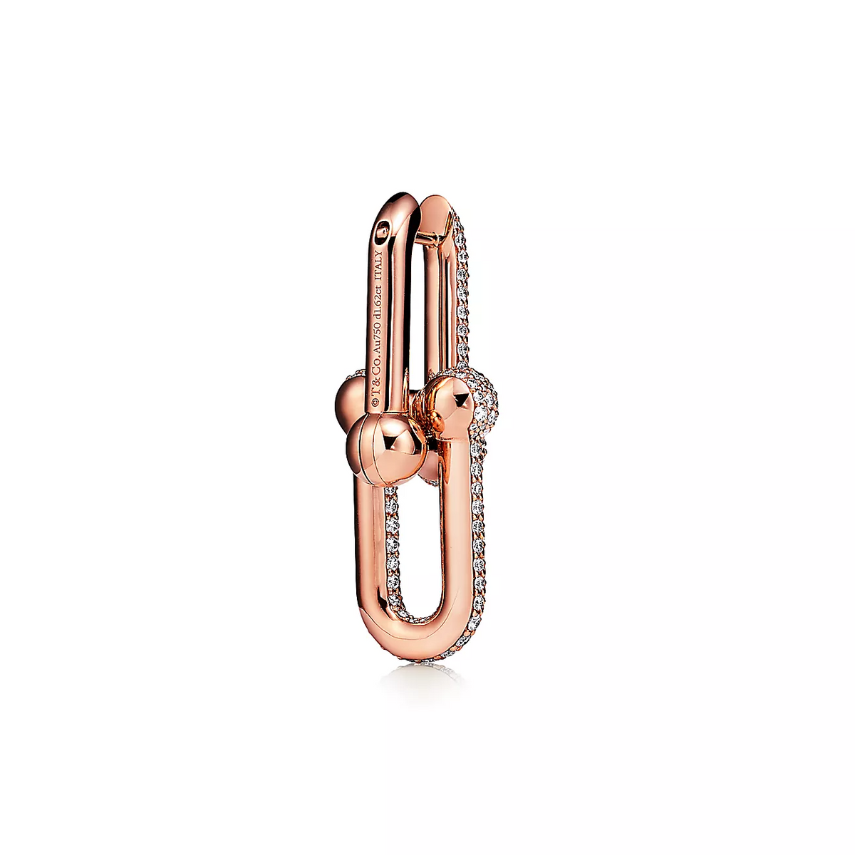 [Clover Jewelry]LARGE LINK EARRINGS PINK GOLD WITH PAVED DIAMONDS