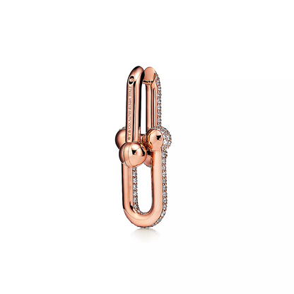 [Clover Jewelry]LARGE LINK EARRINGS PINK GOLD WITH PAVED DIAMONDS