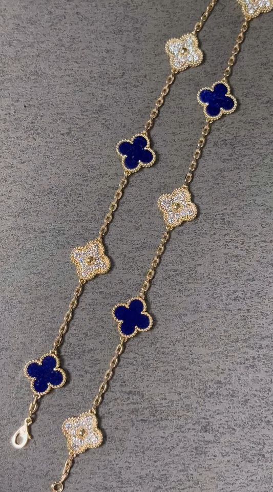 [⭐Clover Jewelry]CLOVER 10 MOTIFS DIAMONDS SET IN LAPIS LAZULI