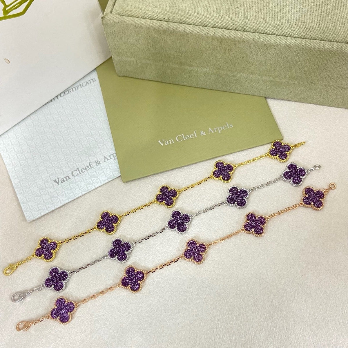 [⭐Clover Jewelry]NEW PURPLE SAND-GOLD FOUR-LEAF CLOVER 5-FLOWER BRACELET