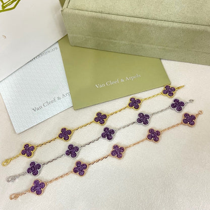 [⭐Clover Jewelry]NEW PURPLE SAND-GOLD FOUR-LEAF CLOVER 5-FLOWER BRACELET