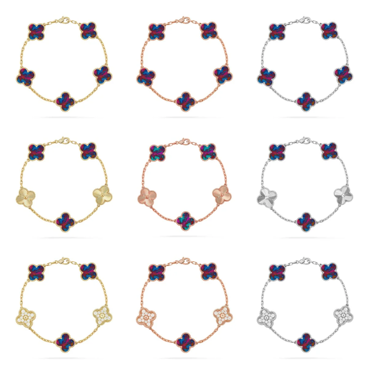 [⭐Clover Jewelry]CLOVER 5 MOTIF COLOR GEMSTONES BRACELET COLLECTION