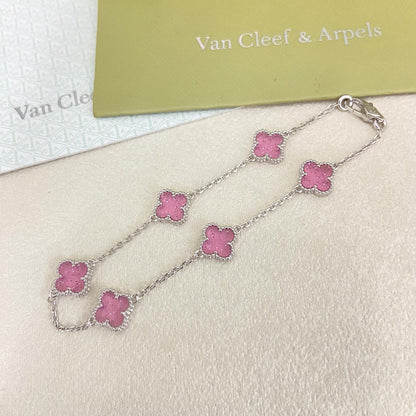 [⭐Clover Jewelry]2026 NEW CLOVER 6 MOTIF BUBBLE PINK ENAMEL BRACELET