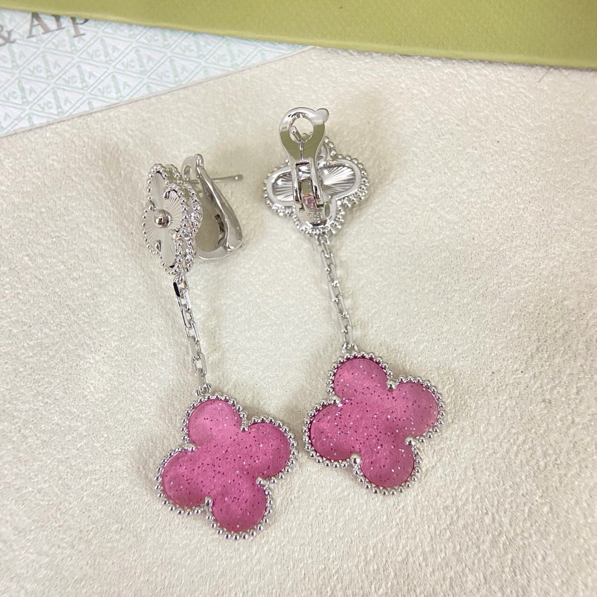 [⭐Clover Jewelry]2026 NEW CLOVER 2 MOTIF  BUBBLE PINK ENAMEL