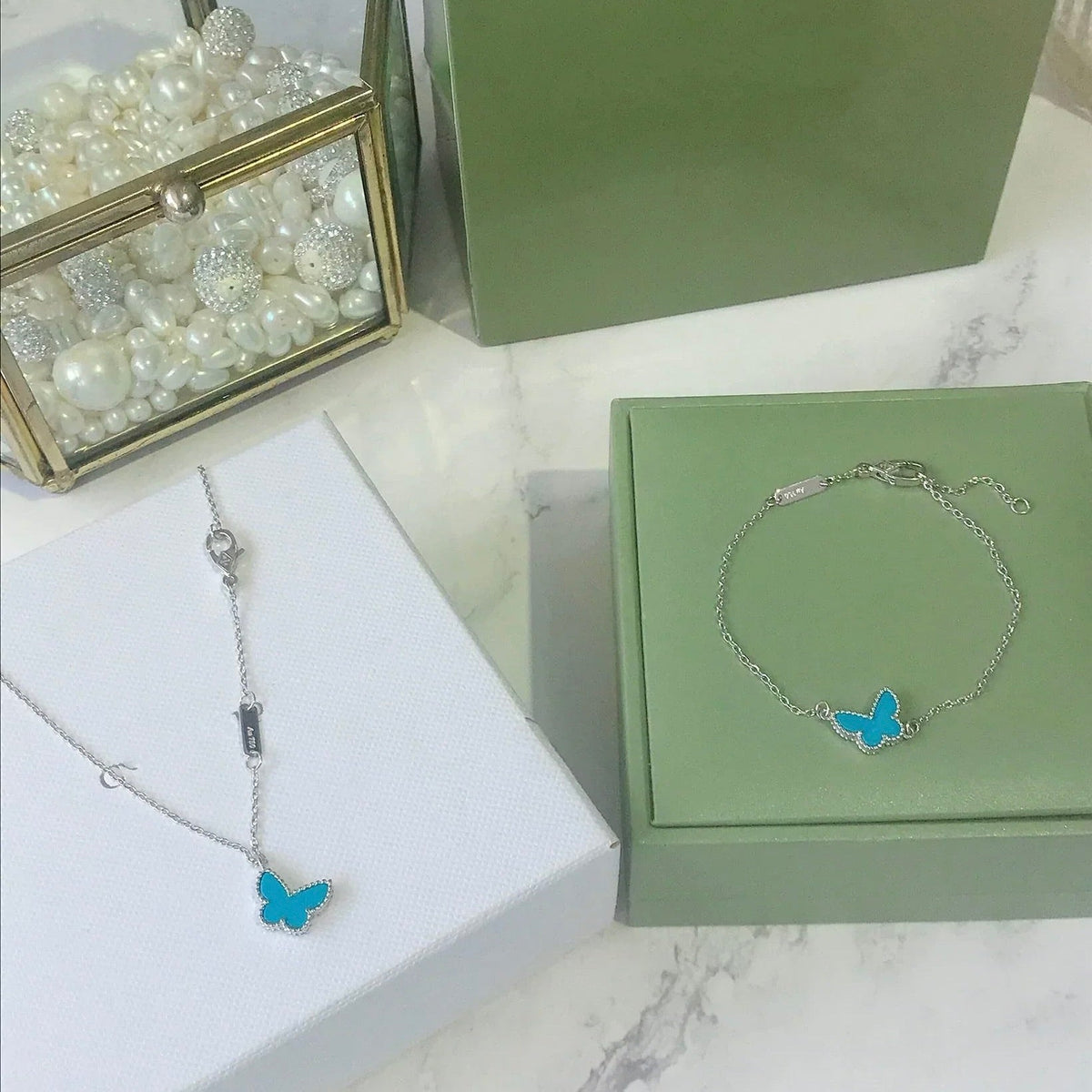 [⭐Clover Jewelry]BUTTERFLY TURQUOISE BUTTERFLY BRACELET SILVER