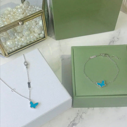 [⭐Clover Jewelry]BUTTERFLY TURQUOISE BUTTERFLY BRACELET SILVER