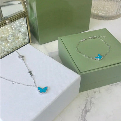 [⭐Clover Jewelry]BUTTERFLY TURQUOISE BUTTERFLY BRACELET SILVER