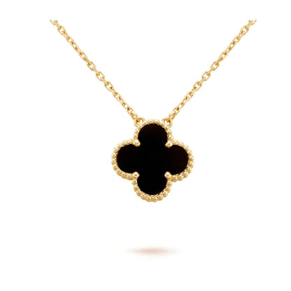 [⭐Clover Jewelry]CLOVER 15MM BLACK ONYX SINGLE FLOWER NECKLACE