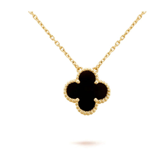 [⭐Clover Jewelry]CLOVER 15MM BLACK ONYX SINGLE FLOWER NECKLACE