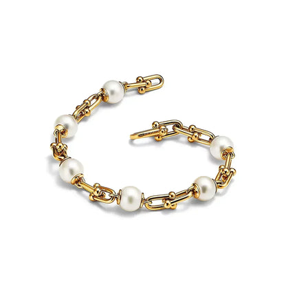 [Clover Jewelry]LINK BRACELET GOLD WITH FRESHWATER PEARLS