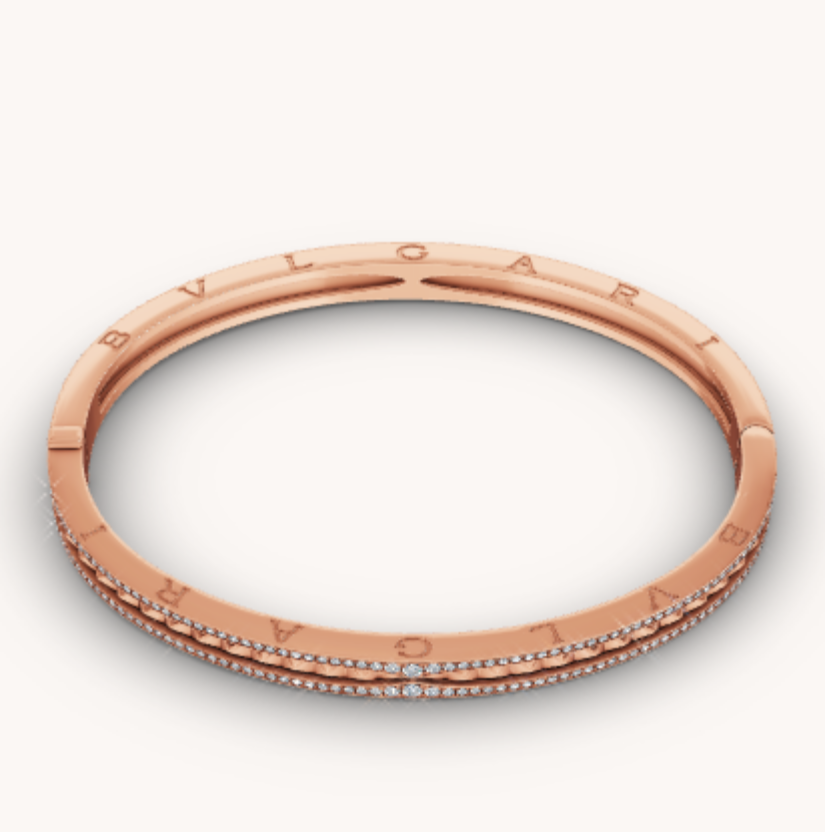 [⭐Clover Jewelry]ZERO 1 SPIRAL AND PAVED DIAMOND PINK GOLD BRACELET
