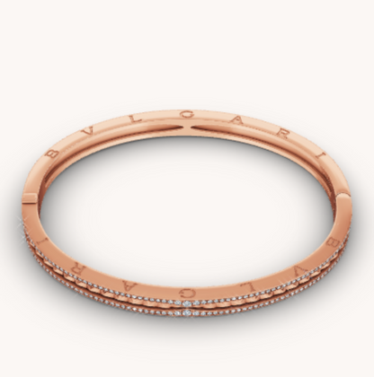 [⭐Clover Jewelry]ZERO 1 SPIRAL AND PAVED DIAMOND PINK GOLD BRACELET