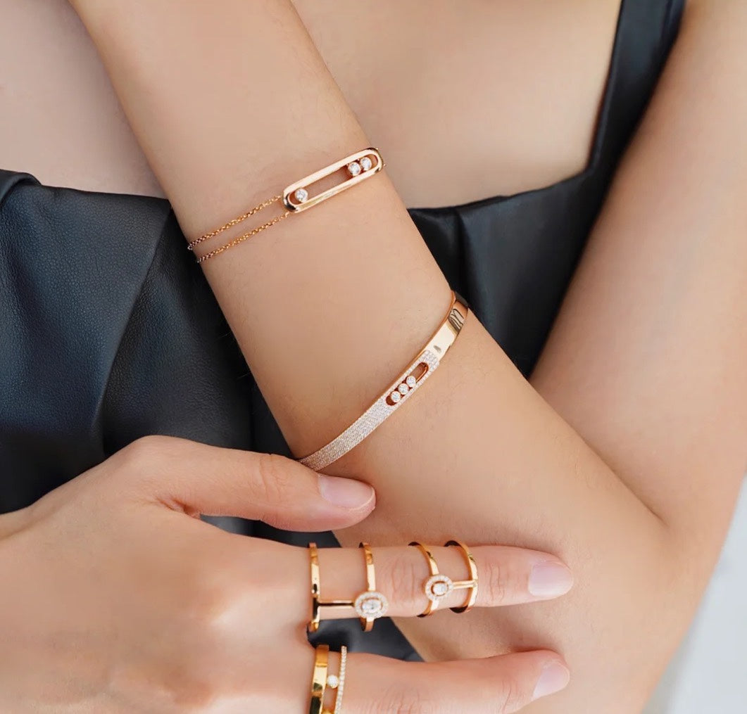 [⭐Clover Jewelry]Move Noa Rose Gold Pavé Diamond Bangle Bracelet