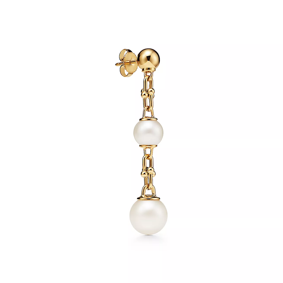 [Clover Jewelry]TRIPLE DROP LINK EARRINGS GOLD WITH FRESHWATER PEARLS