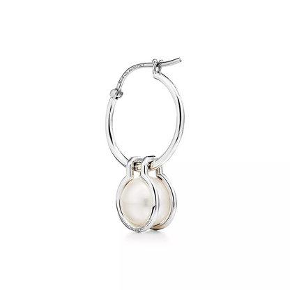[Clover Jewelry]PEARL HOOP SILVER EARRINGS