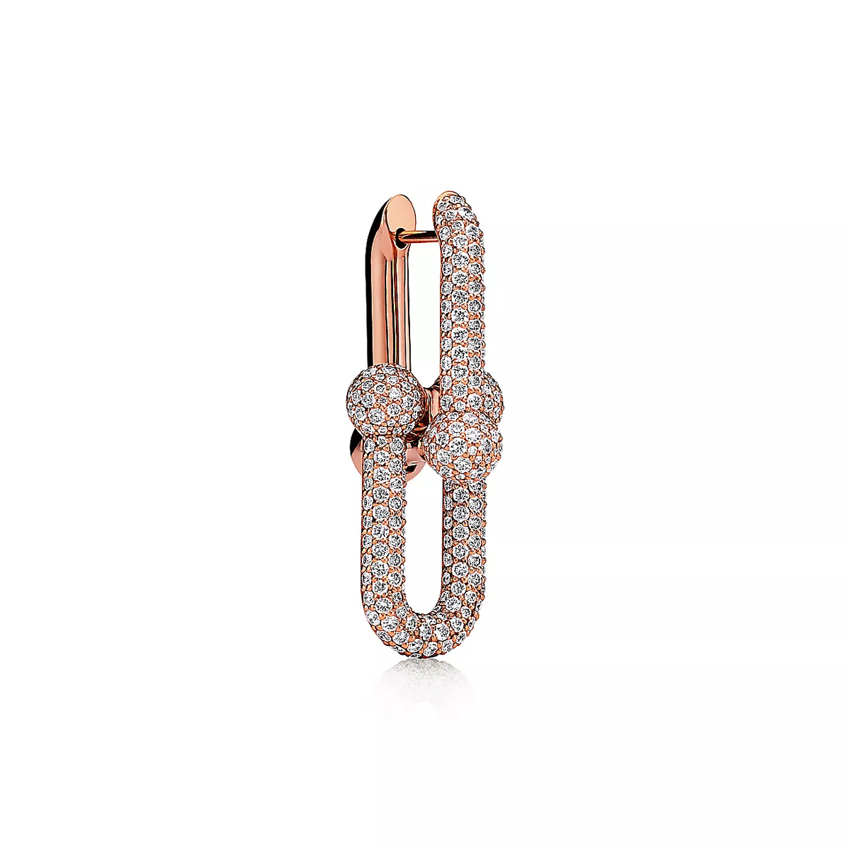 [Clover Jewelry]LARGE LINK EARRINGS PINK GOLD WITH PAVED DIAMONDS