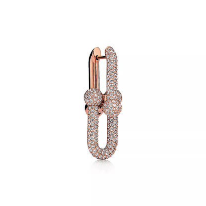 [Clover Jewelry]LARGE LINK EARRINGS PINK GOLD WITH PAVED DIAMONDS