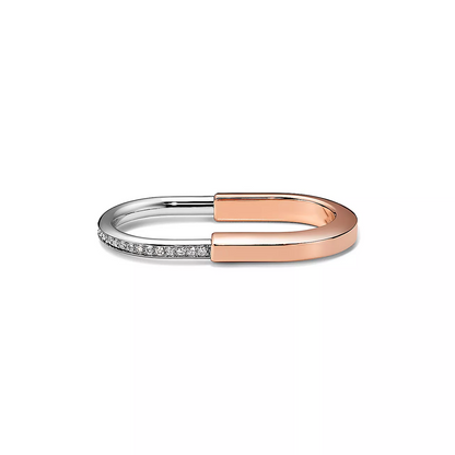 [Clover Jewelry]LOCK RING TOW-FINGER ROSE AND WHITE GOLD DIAMONDS