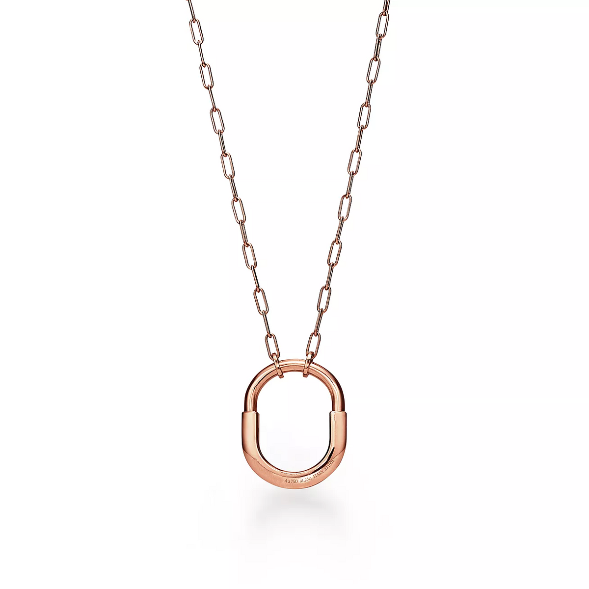 [Clover Jewelry]LOCK NECKLACE MEDIUM PENDANT PINK GOLD PAVED DIAMONDS