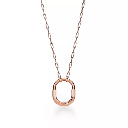 [Clover Jewelry]LOCK NECKLACE MEDIUM PENDANT PINK GOLD PAVED DIAMONDS