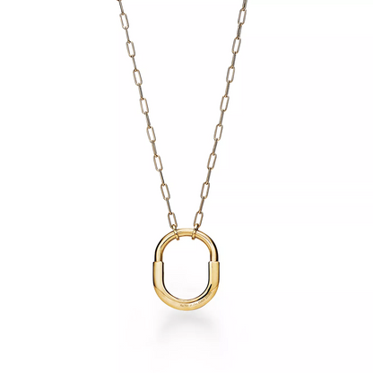 [Clover Jewelry]LOCK NECKLACE MEDIUM PENDANT GOLD PAVED DIAMONDS