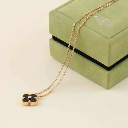 [⭐Clover Jewelry]CLOVER 15MM DIAMOND ONYX NECKLACE